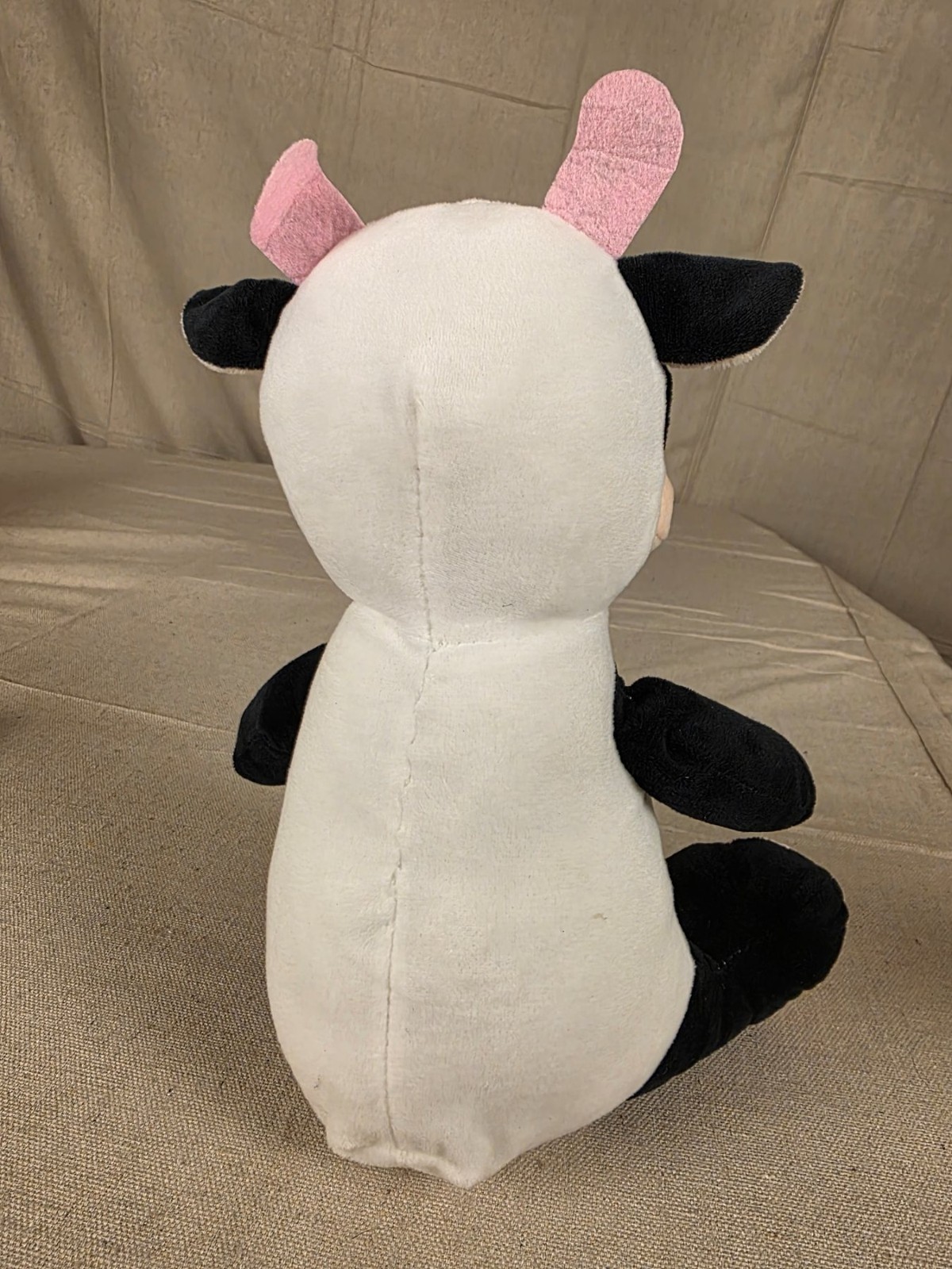 Plush Cow Stuffed Animal Black White Pink Horns Soft Toy - Image 3