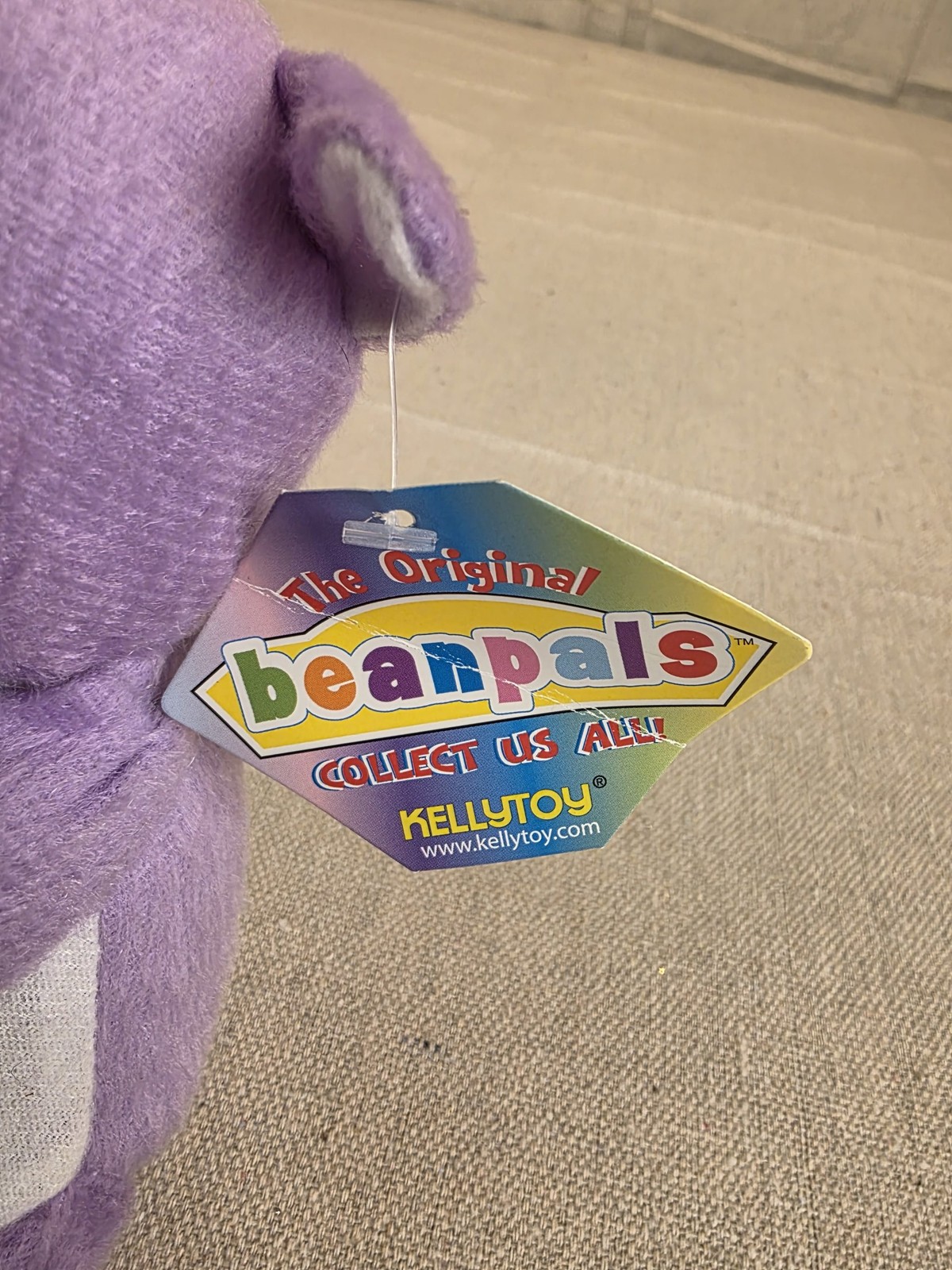 The Original Beanpals Purple Plush Bear Holding Flower by Kellytoy - Image 3