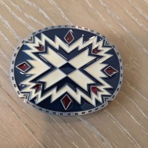 Southwestern Geometric Enamel Oval Western Belt Buckle Blue Red Cream