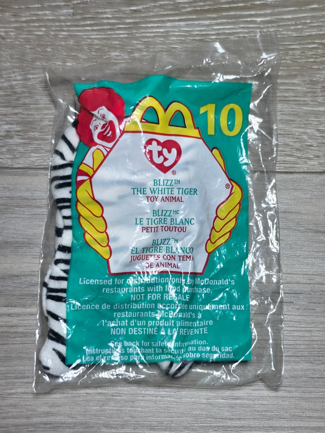 2000 McDonald's Ty Teenie Beanie Baby #10 Blizz White Tiger