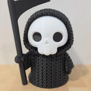 3D Printed Knit Texture Grim Reaper Figurine, Spooky Halloween Decor (6 inches tall)