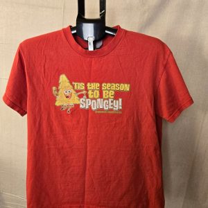 Vintage 2002 SpongeBob SquarePants 'Tis The Season To Be Spongey Red T-Shirt