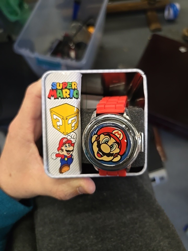 Super Mario Kids LCD Watch Blue Band in Collector Tin Gift Box