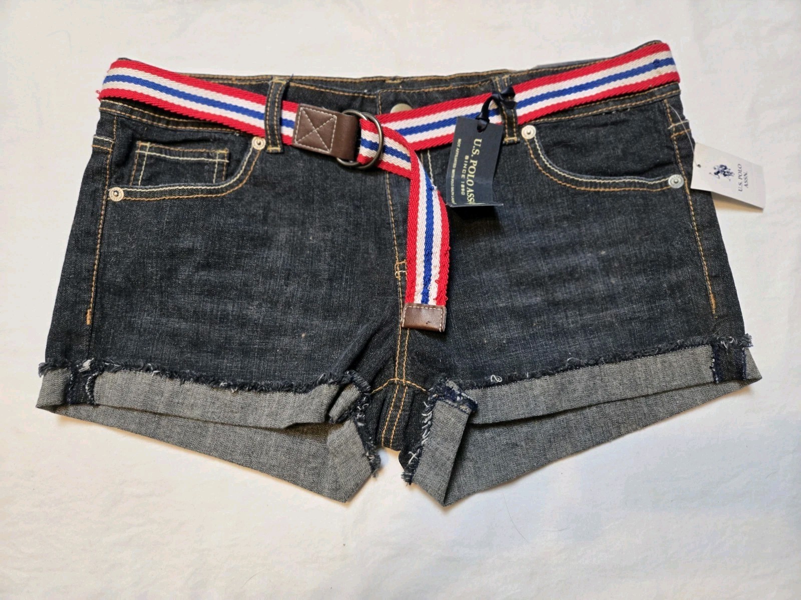 US Polo Assn Womens Shorts Blue Jeans With Belt And Pocket Embroidery Size 13/14