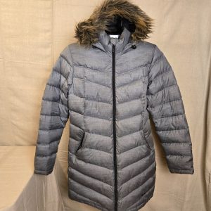 Under Armour Long Down Coat Faux Fur Hood Women LG Gray