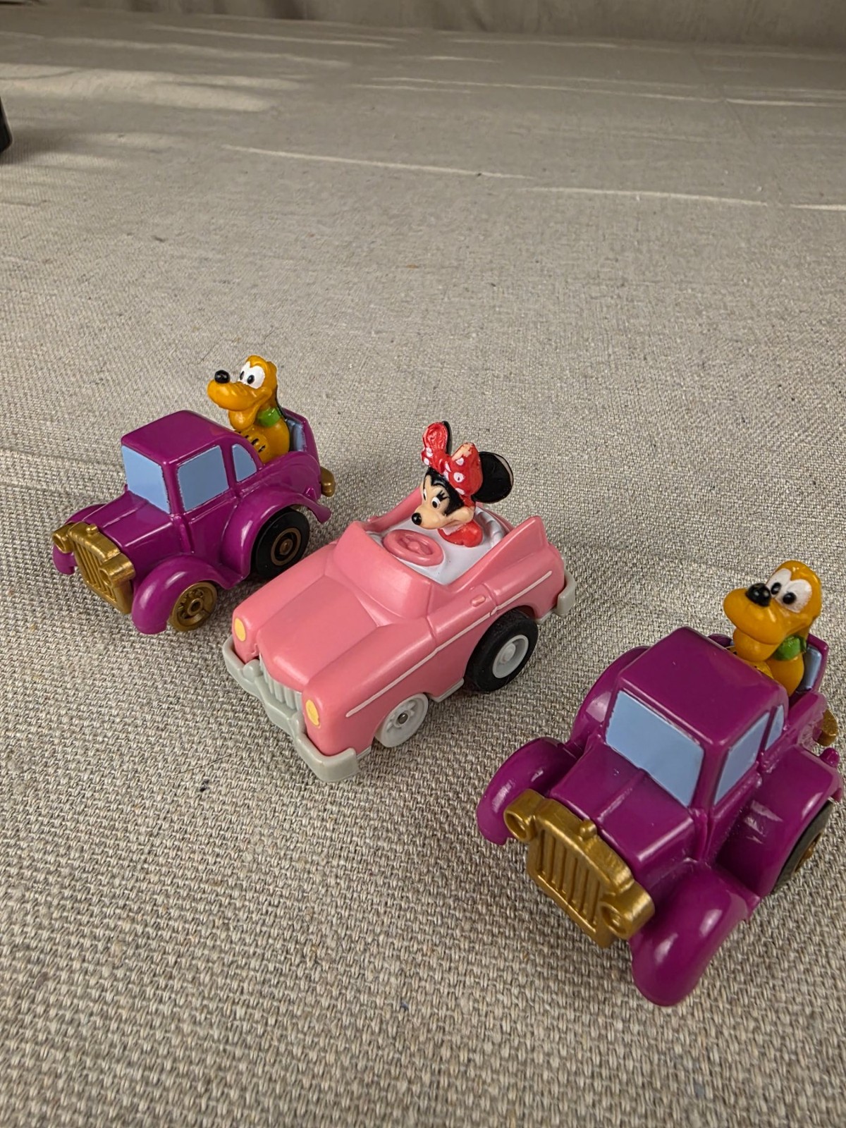 Vintage Disney Minnie & Pluto Pullback Toy Cars Lot of 3