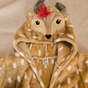 Hudson Baby Infant Plush Deer Hooded Robe 0-9M Brown White Spots