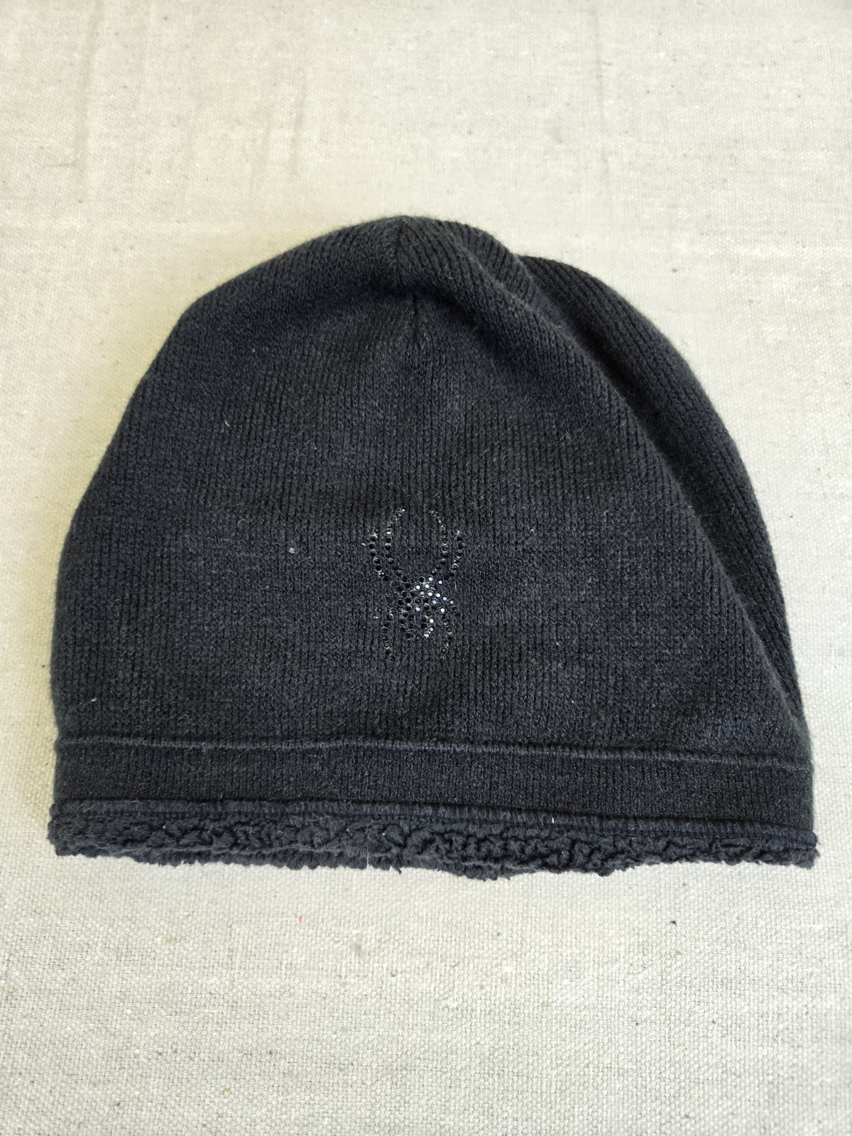 Spyder Logo Womens Beanie Fur Lined Rhinestone