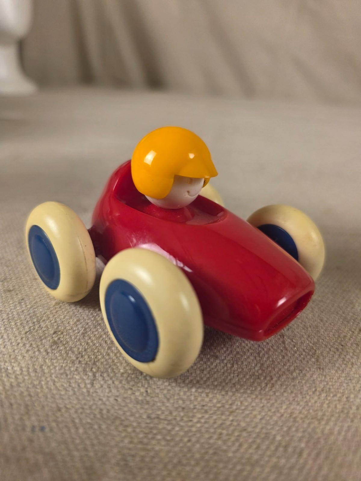 Vintage Tolo Toys Red Racer Wooden Toy Car with Yellow Driver