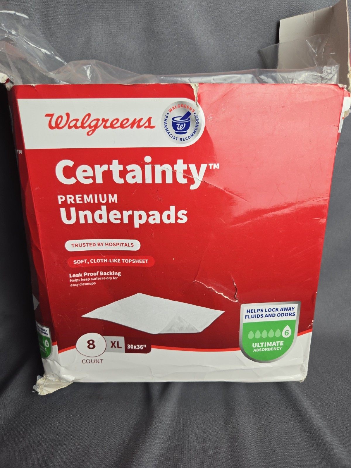 Walgreens Health 8 Premium Underpads Day & Night Ultimate Absorbency 30" x 36"