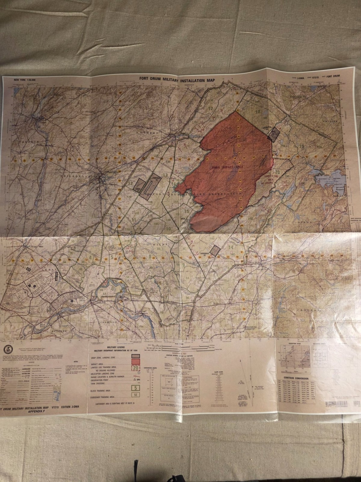 Vintage 1994 Fort Drum Military Installation Map V721S Edition 2-DMA