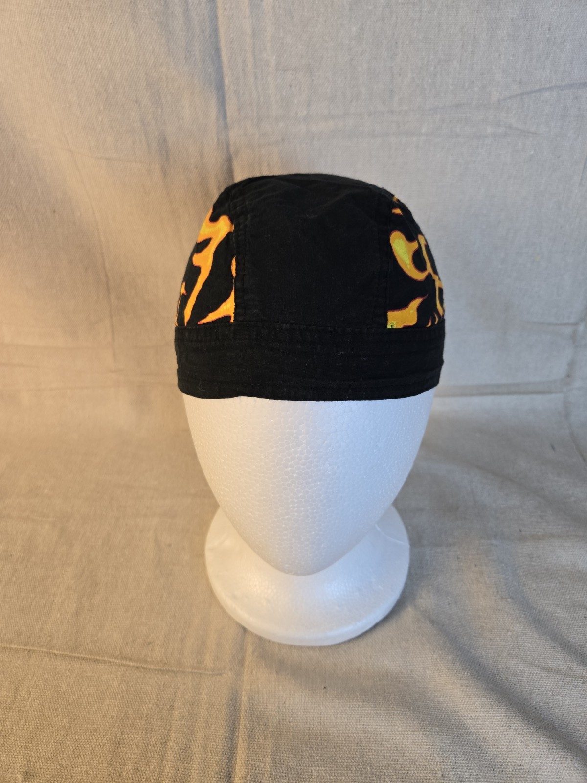 JHats Flame Skull Cap Bandana Black Orange Motorcycle Head Wrap Hat
