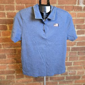 Karen Scott Sport Polo Shirt Womens Medium Blue USA Flag Short Sleeve Cotton