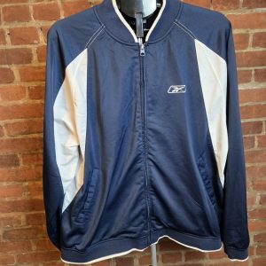 Reebok Track Jacket Mens 2XL Navy Blue White Full Zip Y2K Athletic Polyester...