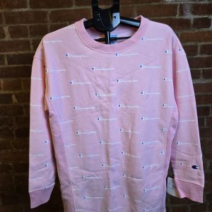 Champion Reverse Weave Sweatshirt Mens Medium Pink All Over Logo Crewneck NWT
