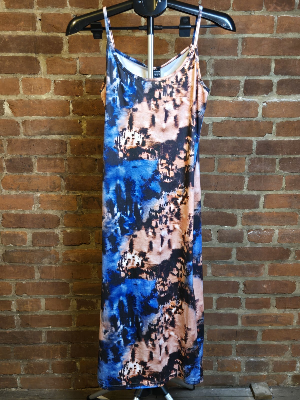 SHEIN Womens Medium Blue Pink Abstract Tie Dye Maxi Dress Sleeveless Stretch EU