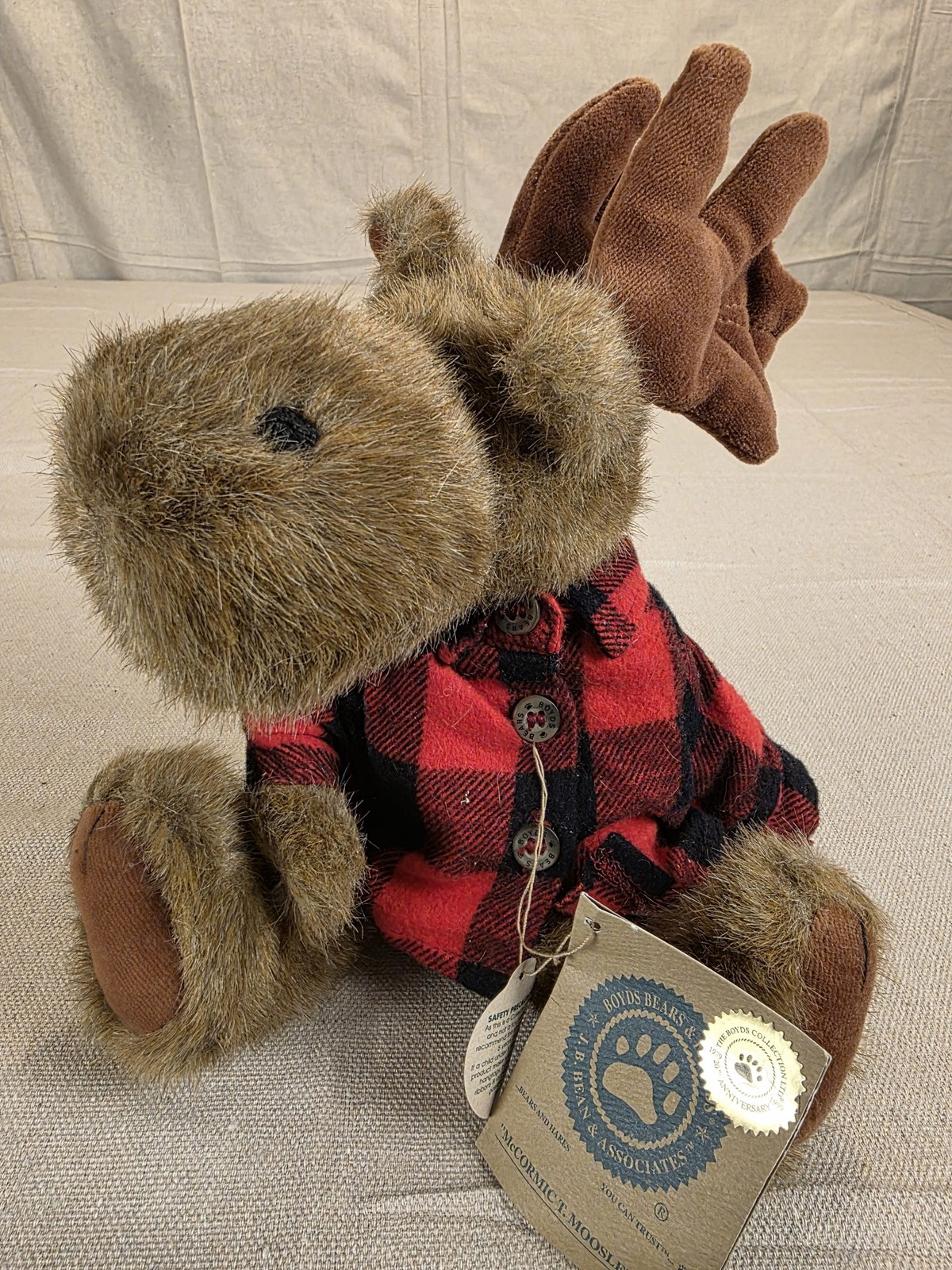 Boyds Bears McCormic T. Moosleton Plush Moose with Red Plaid Shirt