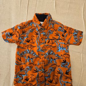 Craft+Flow Toddler 2T Dinosaur Print Button Up Shirt Orange Blue