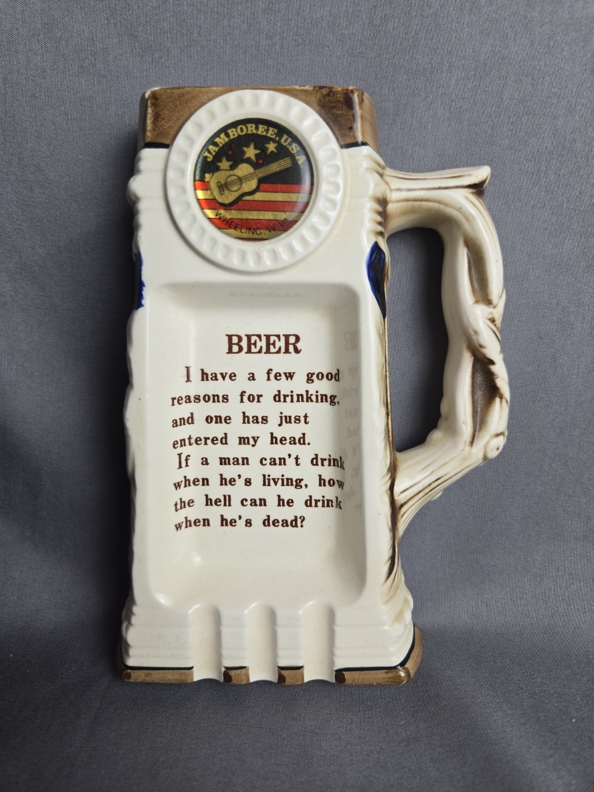 Vintage Beer Stein plaque Ceramic Beer Drinking Jamboree USA Wheeling WV
