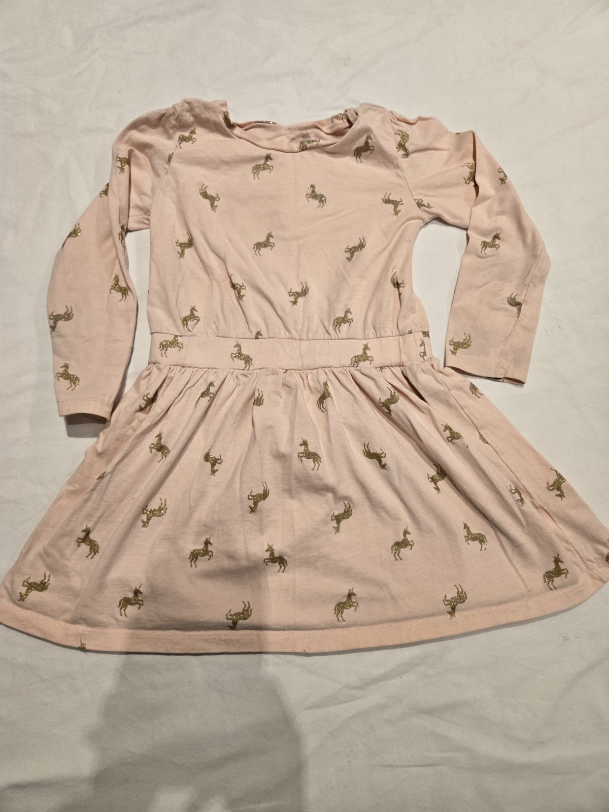 Simple Joys by Carter’s Girls Long Sleeve Dress – Pink with Gold Unicorns – Size