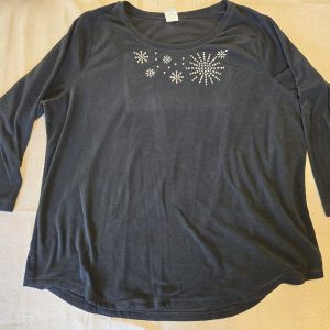 JMS Just My Size Black Snowflake Embellished Fleece Top Women 4X