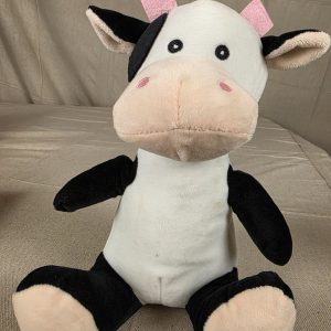 Plush Cow Stuffed Animal Black White Pink Horns Soft Toy