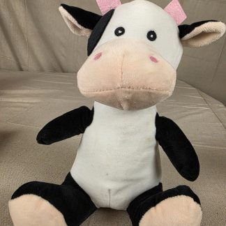 Plush Cow Stuffed Animal Black White Pink Horns Soft Toy