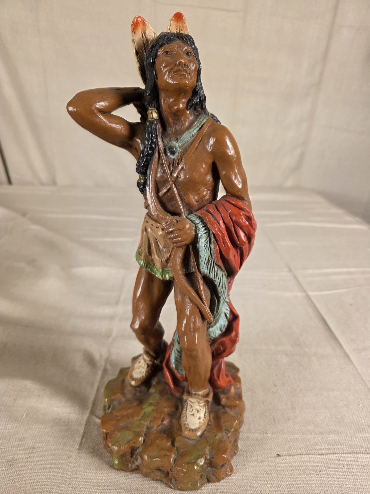 Vintage Native American Indian Warrior Resin Figurine Statue 14in
