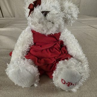 O.P.I. White Plush Teddy Bear Red Dress 9 Inch Used