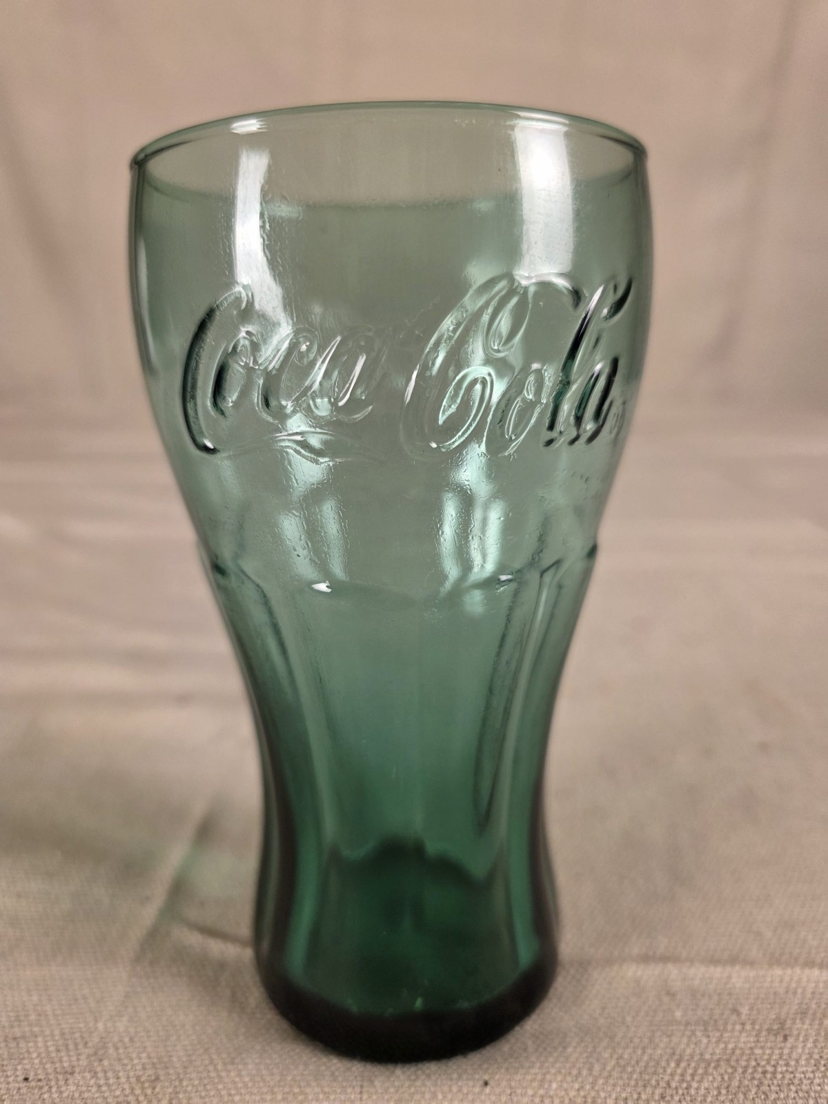 Vintage Coca-Cola Green Glass Tumbler Embossed Logo Used