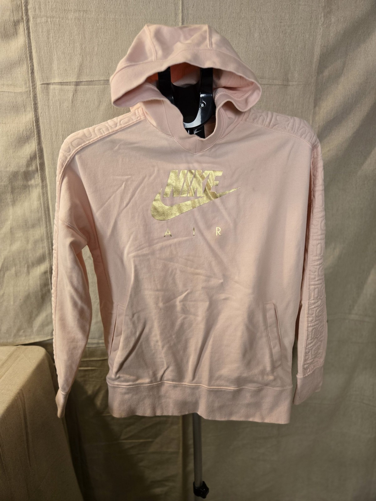 Nike Hoodie Pullover Gold Logo Kids XL Pink