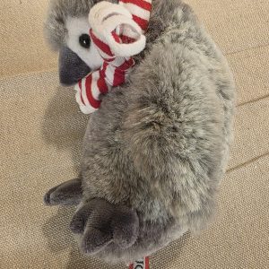 Douglas Gray Plush Penguin with Red White Scarf Stuffed Animal Toy