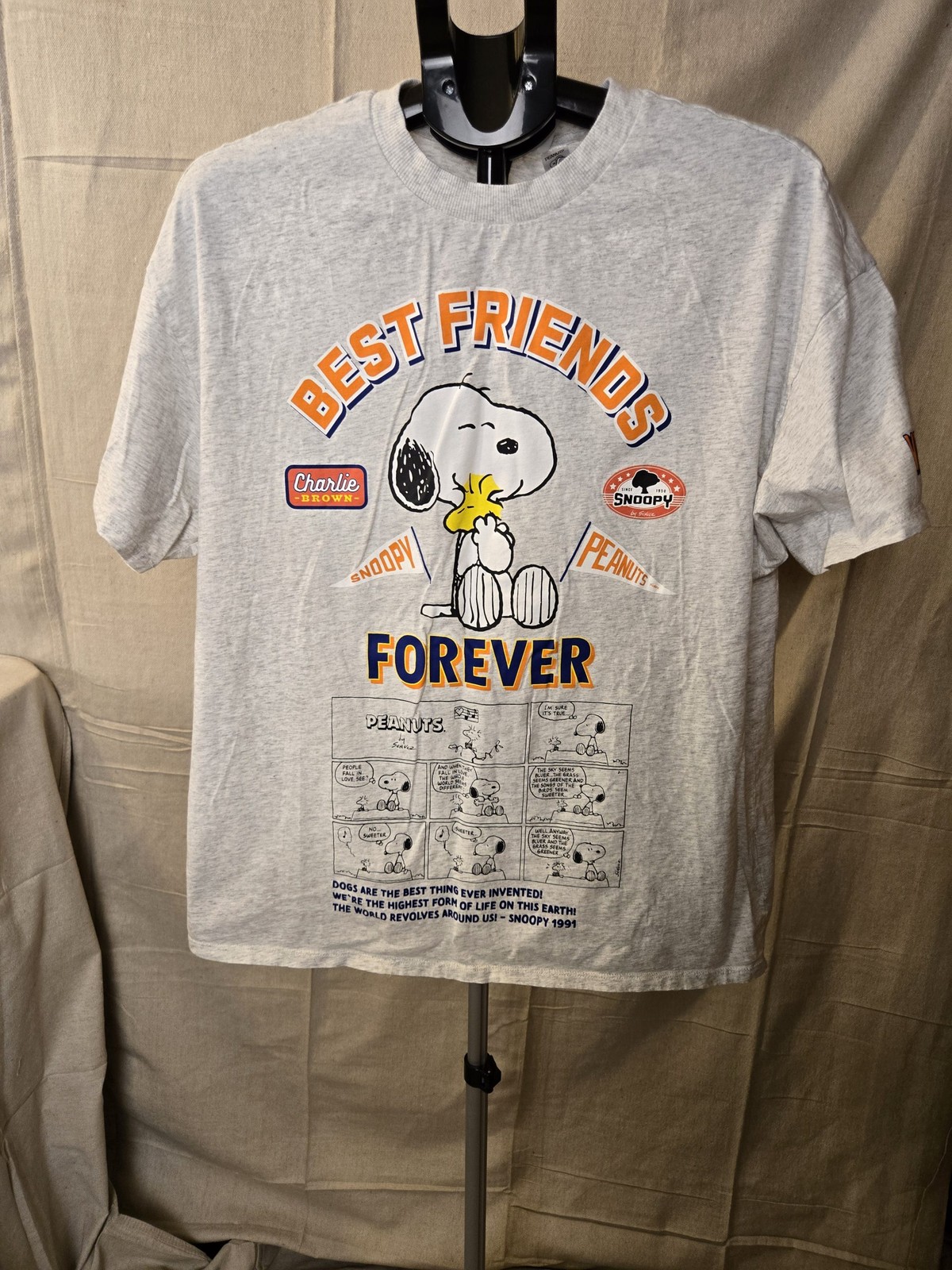 H&M Vintage Peanuts Snoopy Woodstock Graphic T-Shirt Medium Gray