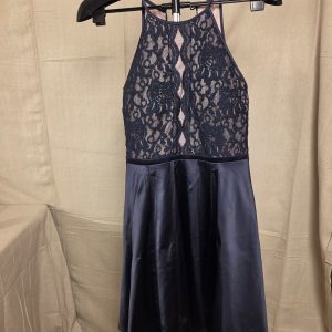 My Michelle Navy Blue Lace Halter Neck Junior Dress Size 5