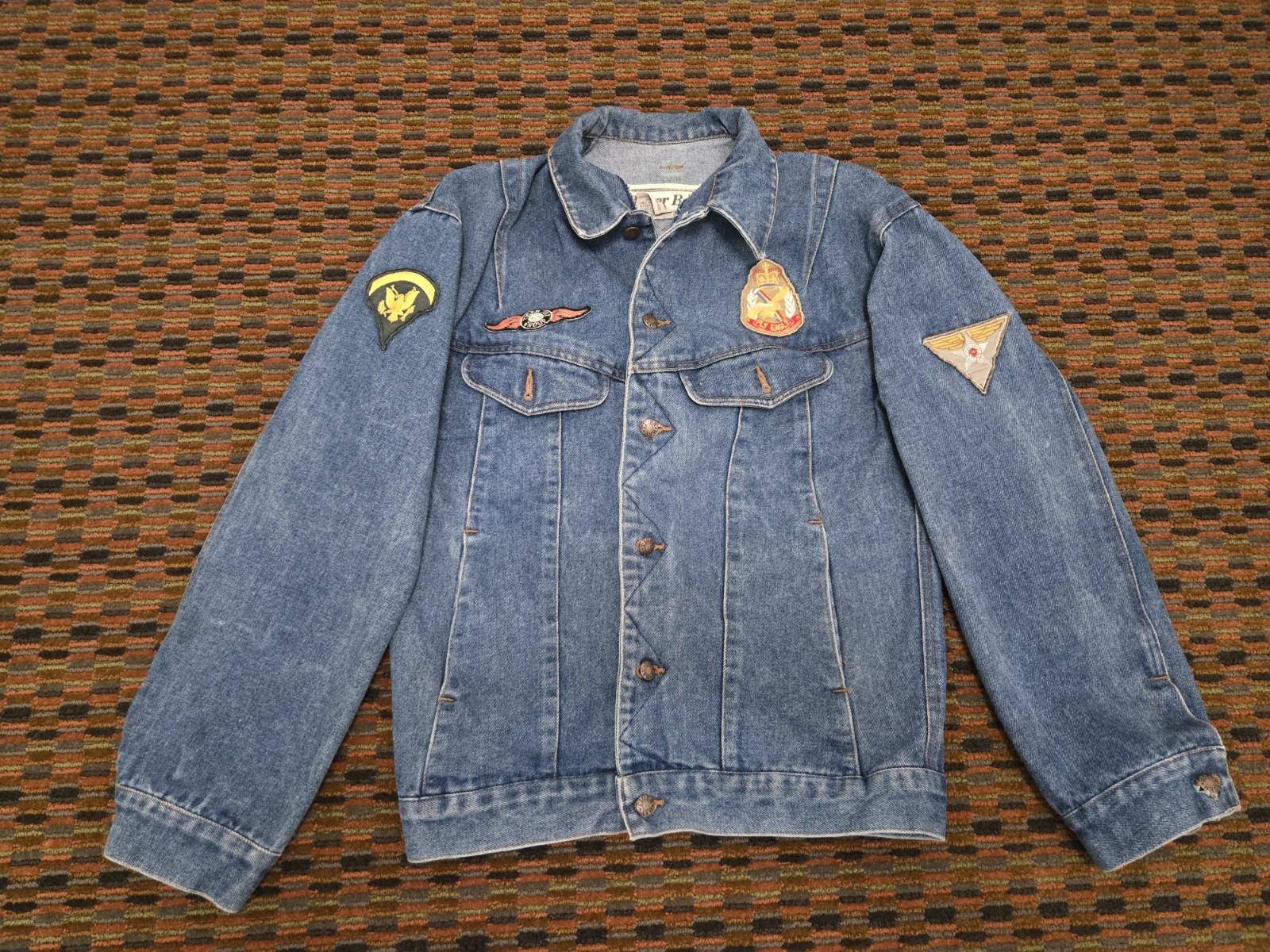 Vintage Tiger Bay Denim Jacket Fly Eagle Command Force Youth Large 14-16 Blue