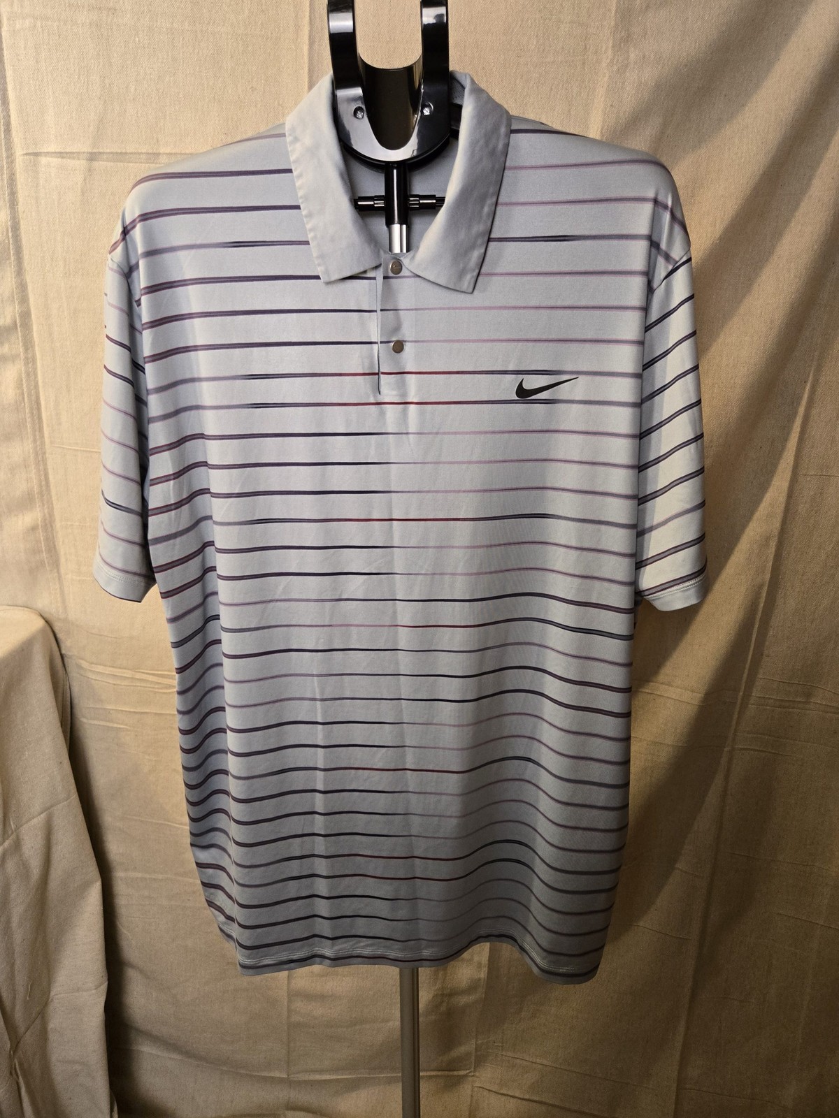 Nike Tiger Woods Collection Golf Polo Shirt Mens XL Gray Striped