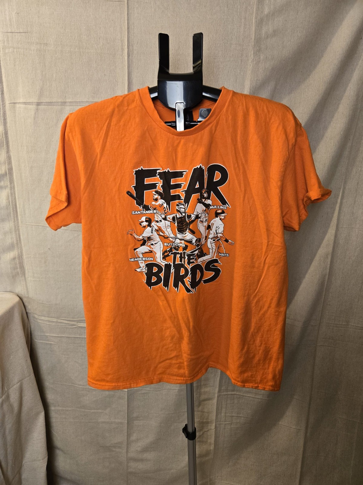 Gildan Baltimore Orioles Fear The Birds Graphic T-Shirt Large Orange