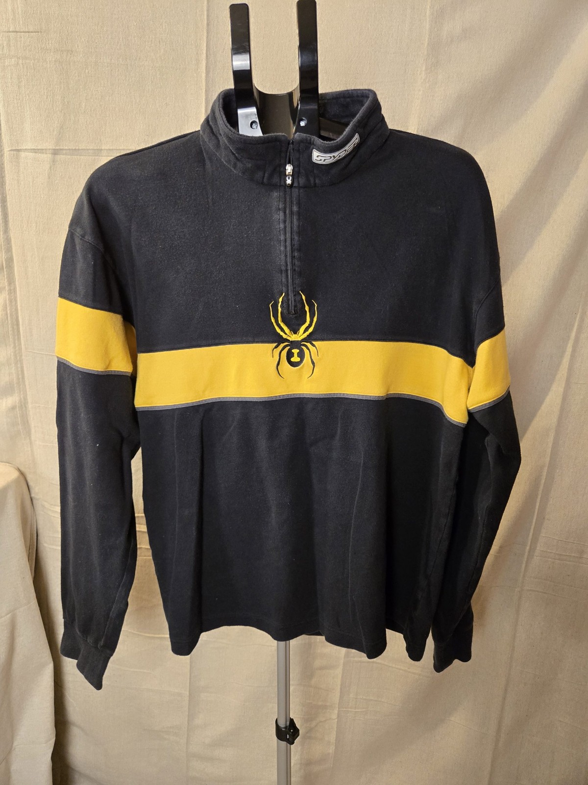 Spyder Quarter Zip Pullover Vintage Men L Black Yellow Spider Logo