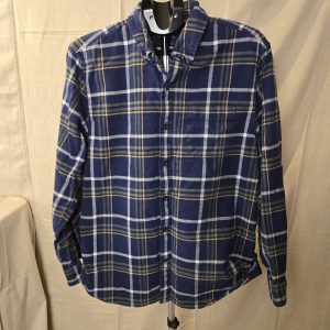 Lands' End Mens Flannel Shirt XL Blue Plaid Traditional Fit Cotton