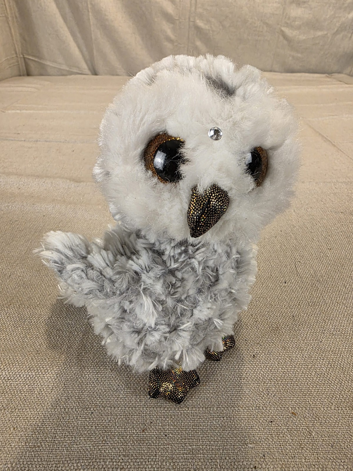 Ty Beanie Boos Owlette White Gray Owl Plush Toy with Glitter Eyes