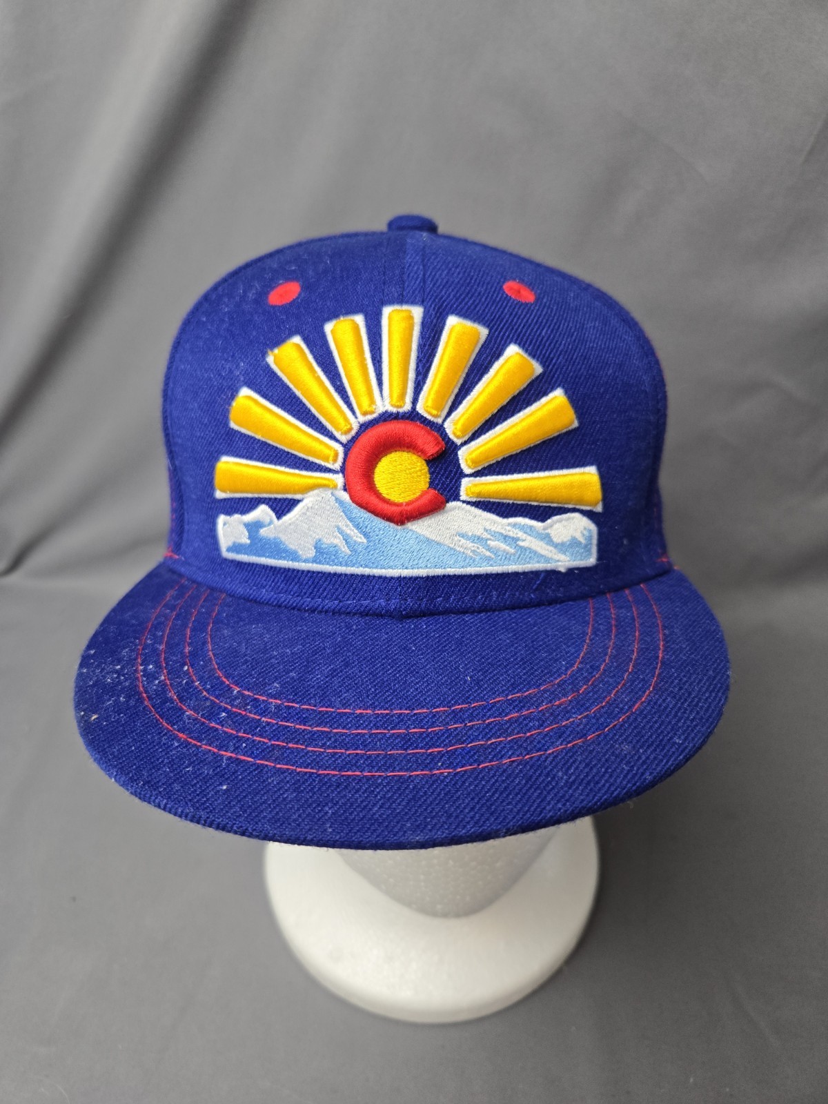 Aksels Colorado Sun & Mountain Youth Snapback Hat Royal Blue Red