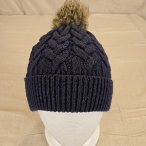 Joules Elena Hat Cable Knit Pom Pom Winter Beanie One Size Navy