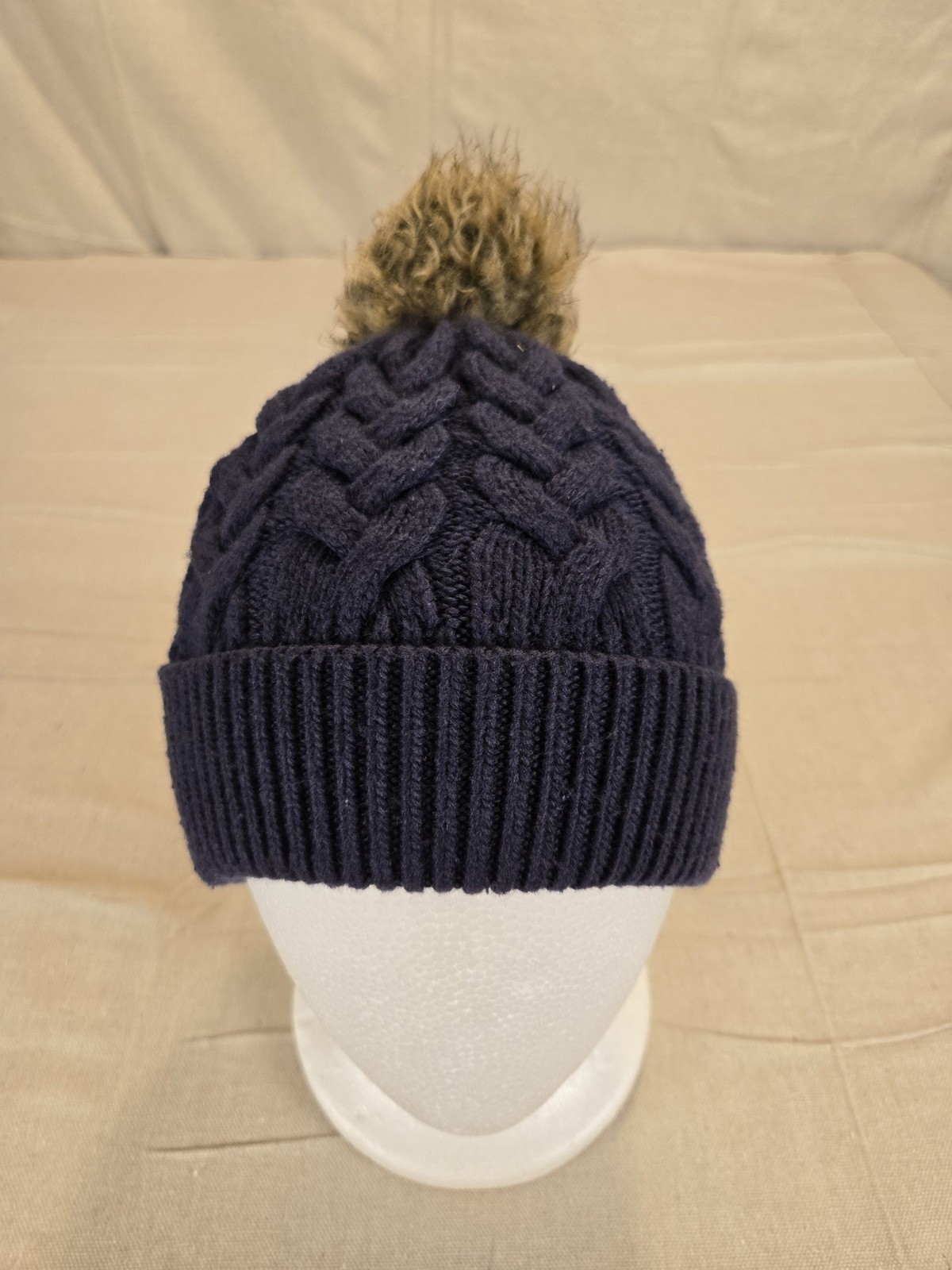 Joules Elena Hat Cable Knit Pom Pom Winter Beanie One Size Navy