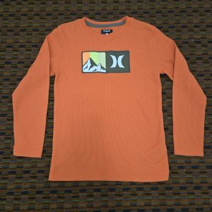 Hurley Youth Thermal Shirt Size 10/12 Orange Long Sleeve Waffle Knit Logo Tee