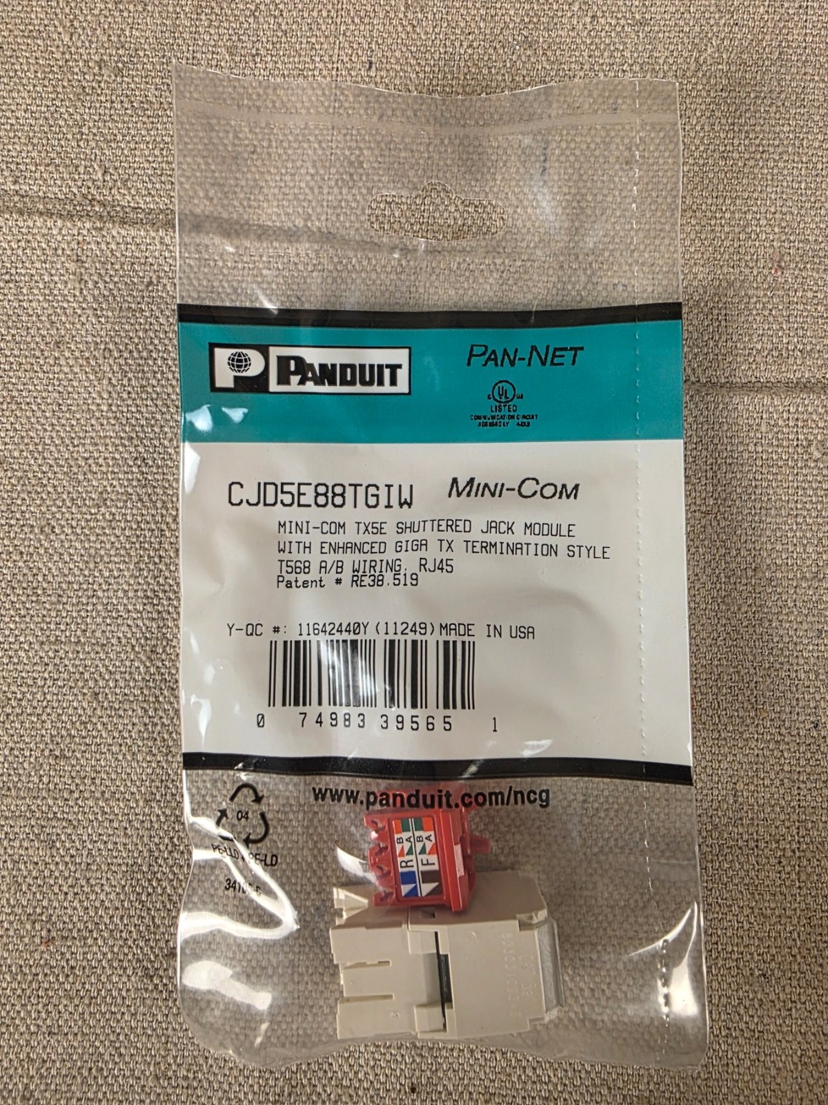 Panduit CJ5E88TGIW Mini-Com TX5E Shuttered Jack Module RJ45 T568 A/B