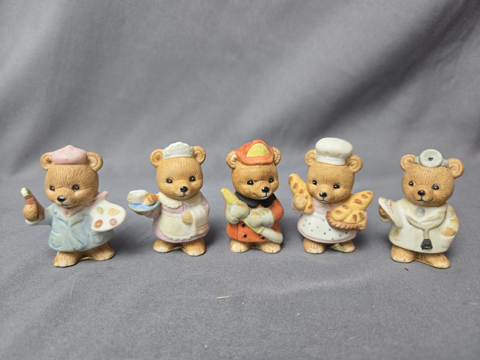 Lot Of 5 HOMCO Bear Figurines Career Bears #8820 Doctor Painter Fireman Baker Ma