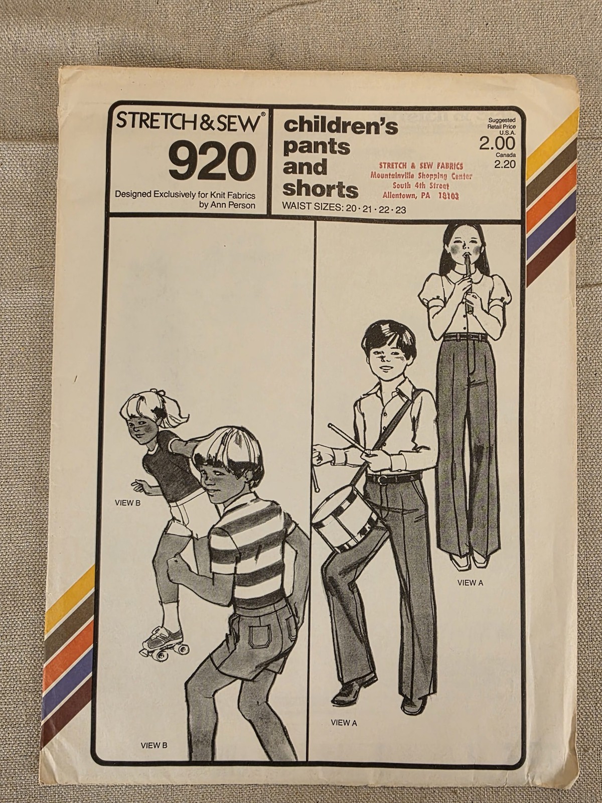 Stretch & Sew 920 Children's Pants and Shorts Sewing Pattern Vintage 1979