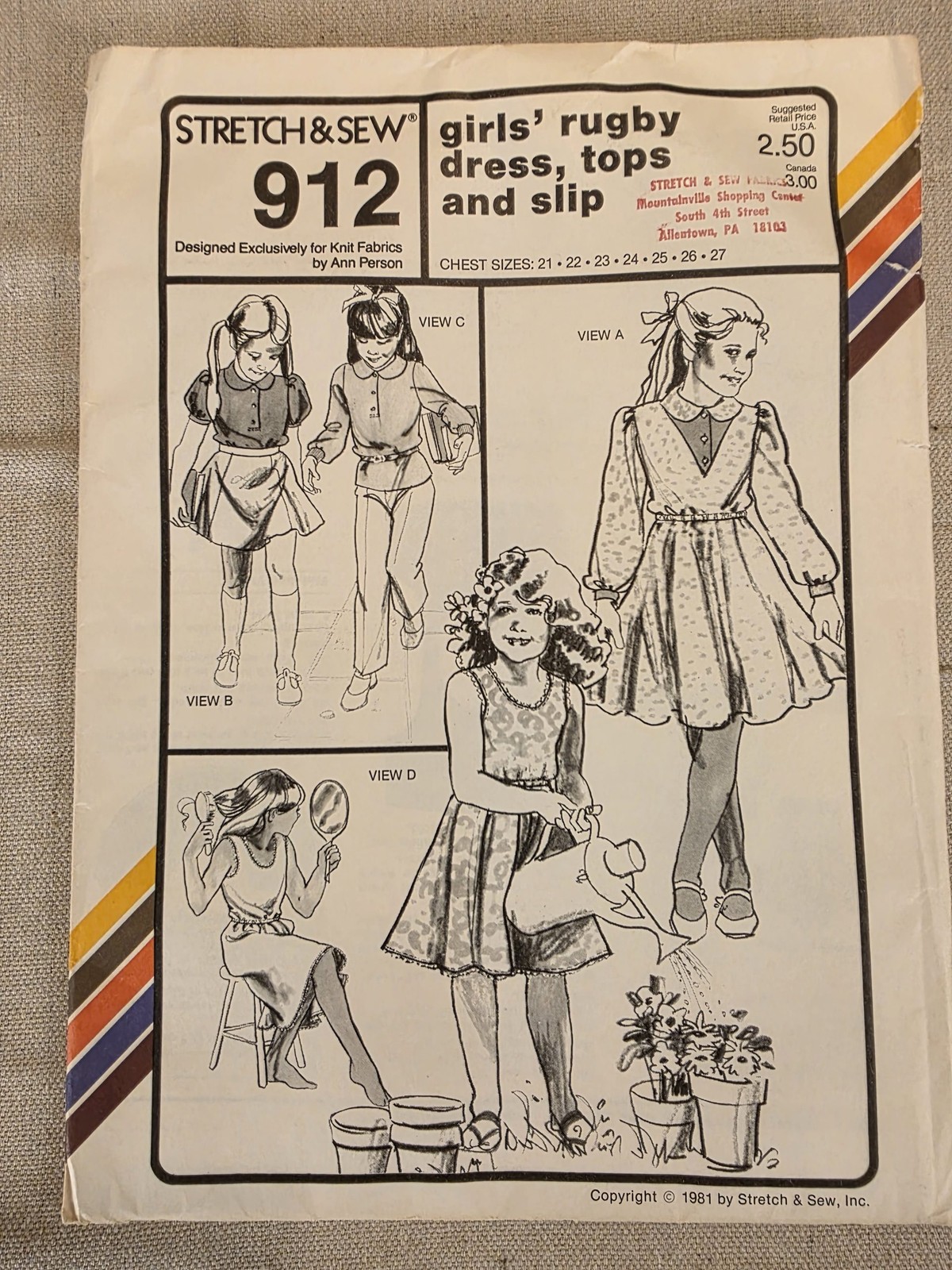 Stretch & Sew 912 Girls Rugby Dress Tops Slip Vintage Sewing Pattern 21-27