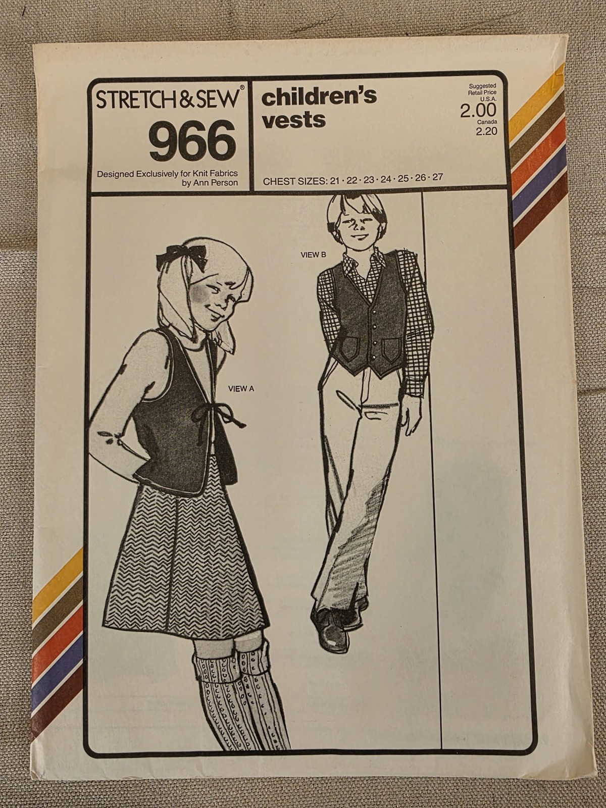 Stretch & Sew 966 Children's Vests Vintage Sewing Pattern Chest 21-27