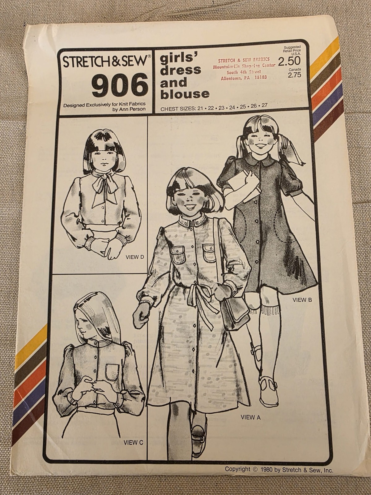 Stretch & Sew 906 Girls Dress and Blouse Pattern Vintage Chest 21-27